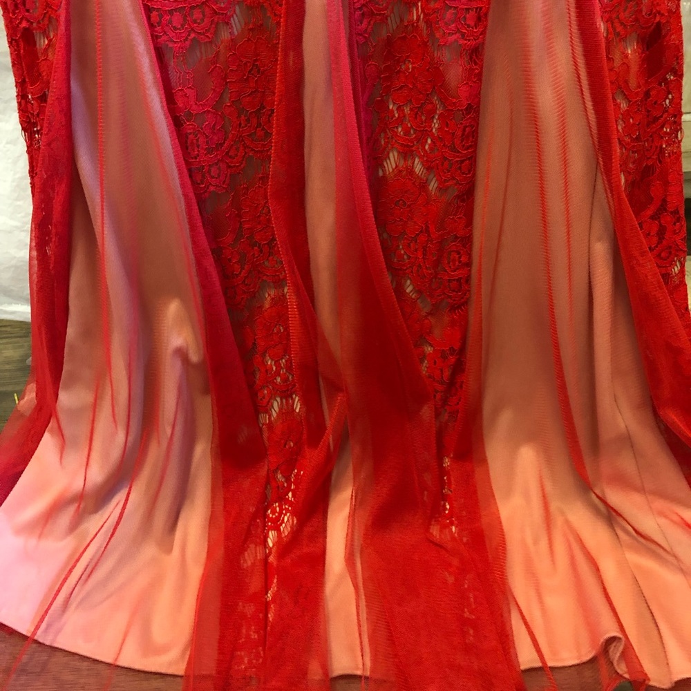 Betsy & Adam Red Lace Dress Size 4 - Picture 4 of 6